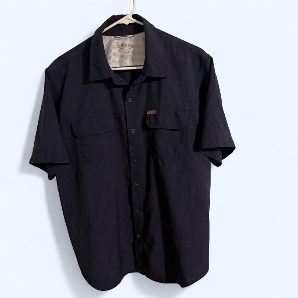 Orvis button down shirt men L navy blue outdoor performance hikin